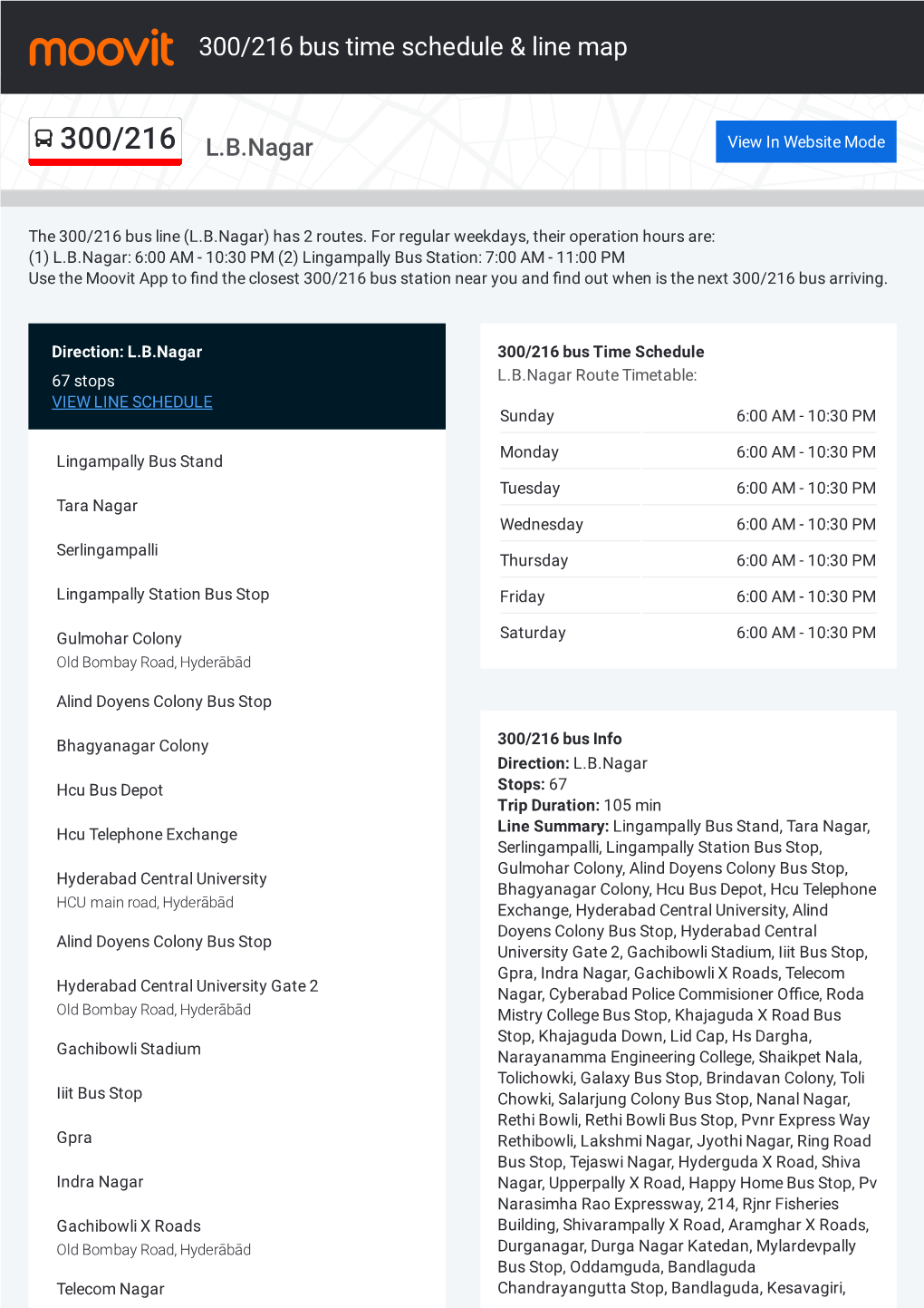 300/216 Bus Time Schedule & Line Route