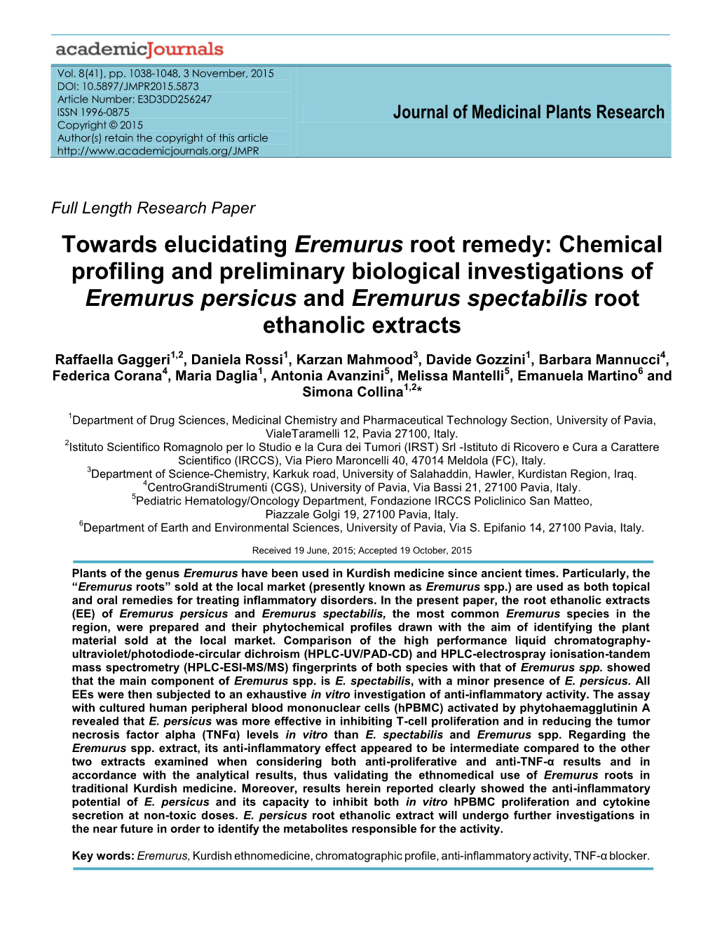 Towards Elucidating Eremurus Root Remedy