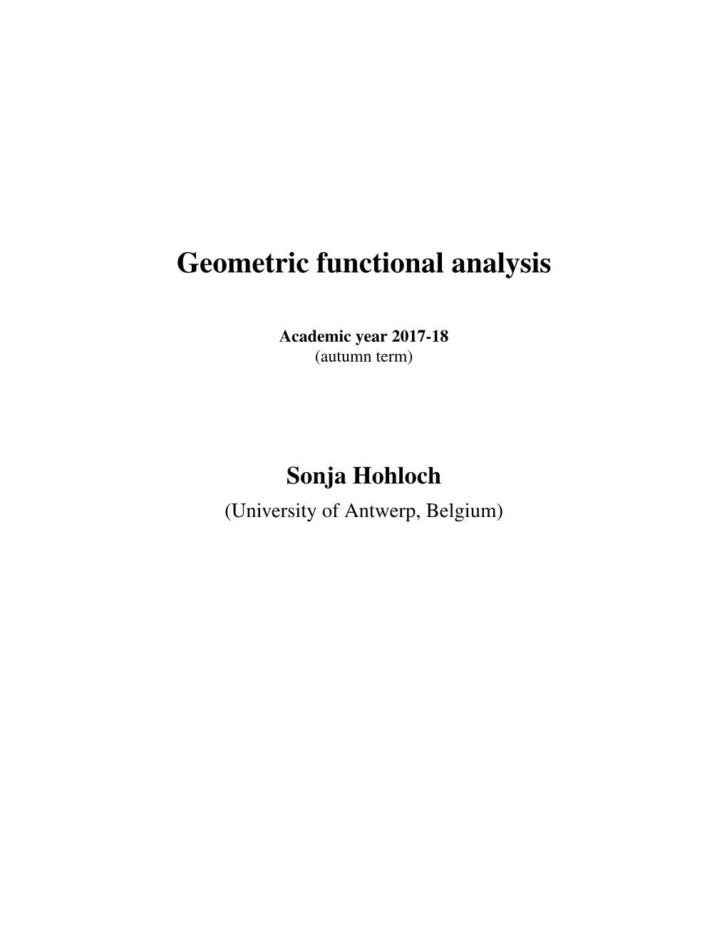 Geometric Functional Analysis