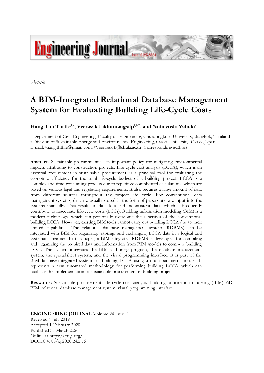 A BIM-Integrated Relational Database Management System for Evaluating Building Life-Cycle Costs