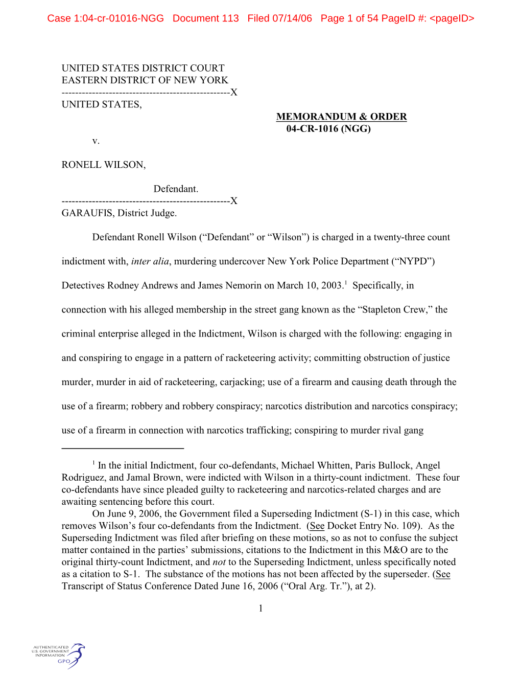 In the Initial Indictment, Four Co-Defendants, Michael Whitten