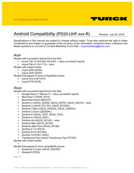 Android Compatibility (PD20-UHF-Xxx-R) Revised: July 20, 2018