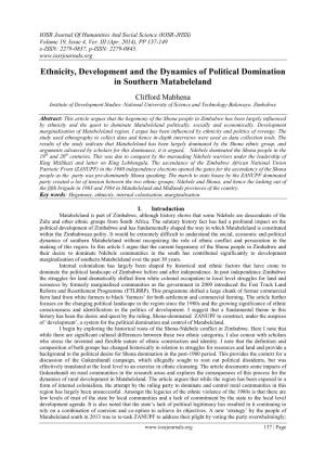 Ethnicity, Development and the Dynamics of Political Domination in Southern Matabeleland