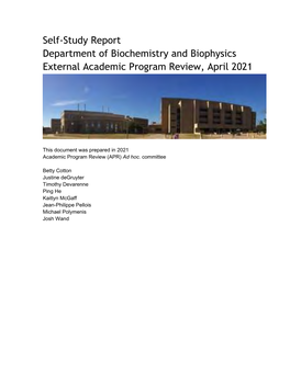 Self-Study Report Department of Biochemistry and Biophysics External Academic Program Review, April 2021