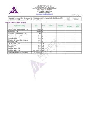 Amitriptyline Hydrochloride 2%, Gabapentin 6%, Lidocaine Hydrochloride 0.5% FIN F 008 269 Formula Oral Mucoadhesive Rinse (Solution, 100 Ml)