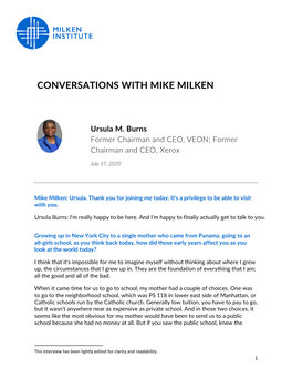 CONVERSATIONS with MIKE MILKEN Ursula M. Burns