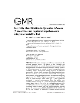 Paternity Identification in Spondias Tuberosa (Anacardiaceae: Sapindales) Polycrosses Using Microsatellite Loci