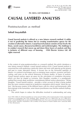 INAYATULLAH, Sohail. Causal Layered Analysis