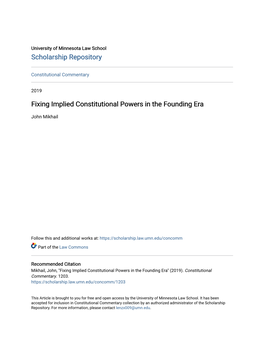 Fixing Implied Constitutional Powers in the Founding Era