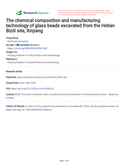 The Chemical Composition and Manufacturing Technology of Glass Beads Excavated from the Hetian Bizili Site, Xinjiang