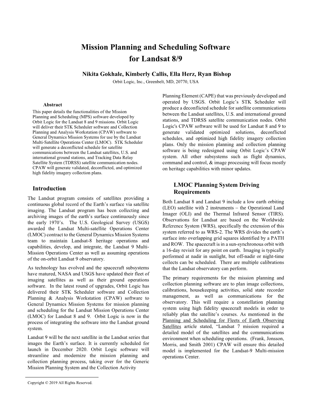Mission Planning and Scheduling Software for Landsat 8/9