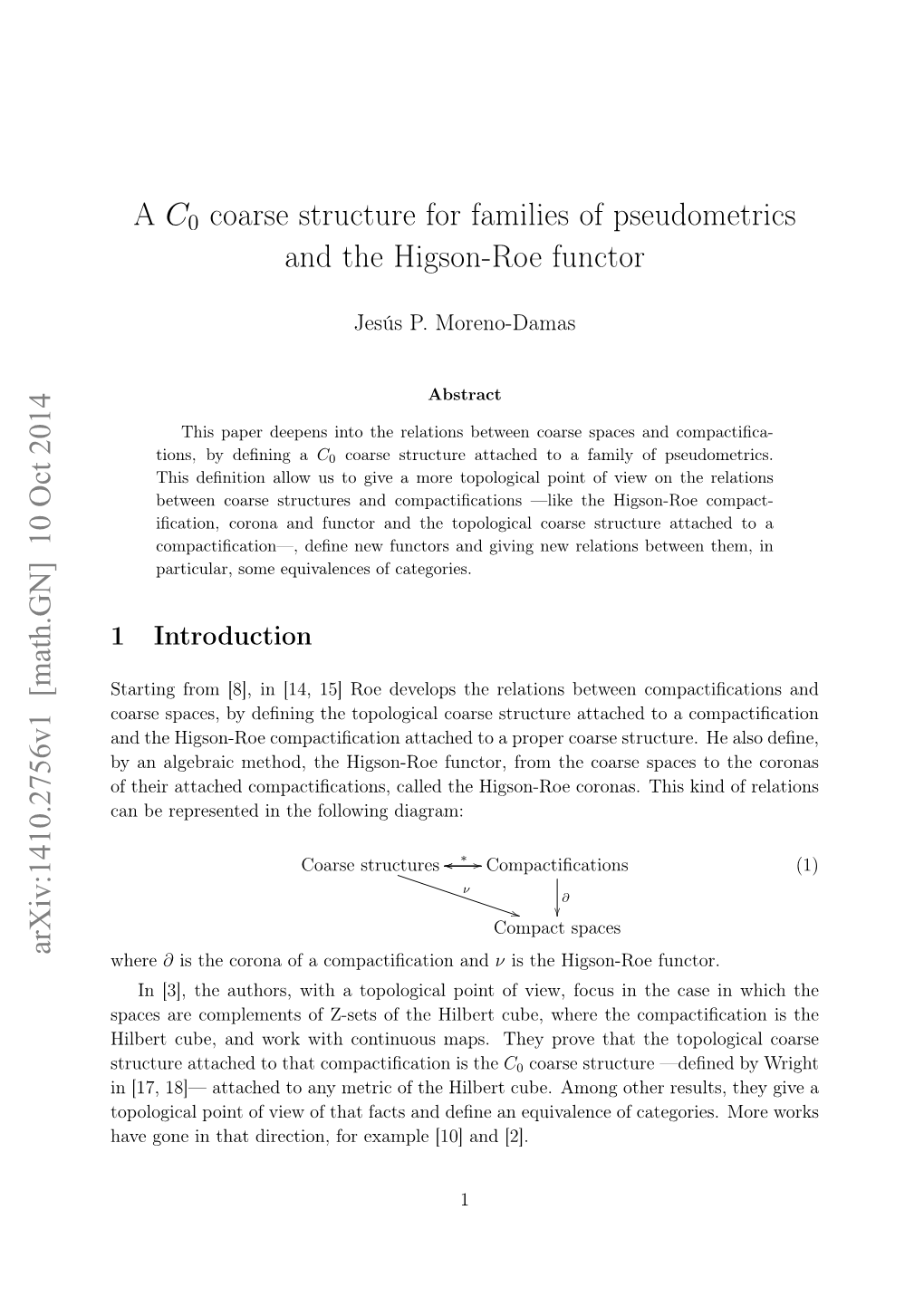 A C0 Coarse Structure for Families of Pseudometrics and the Higson-Roe Functor