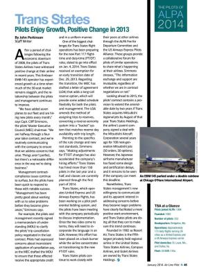 Trans States Pilots Enjoy Growth, Positive Change in 2013 by John Perkinson and in a Uniform Manner