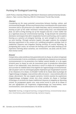 Canadian Journal of Environmental Education, 18, 2013 Hunting for Ecological Learning