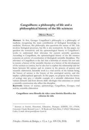 Canguilhem: a Philosophy of Life and a Philosophical His-Tory of the Life