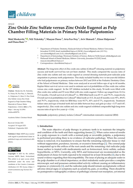 Zinc Oxide Zinc Sulfate Versus Zinc Oxide Eugenol As Pulp Chamber Filling Materials in Primary Molar Pulpotomies