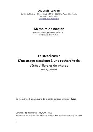 Mémoire De Master Le Steadicam