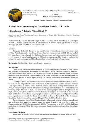 A Checklist of Macrofungi of Gorakhpur District, U.P. India