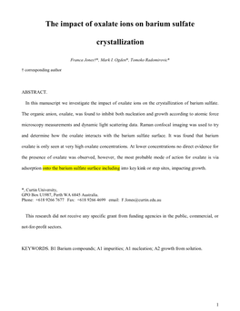 The Impact of Oxalate Ions on Barium Sulfate Crystallization