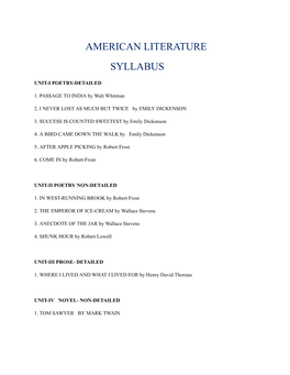 American Literature Syllabus