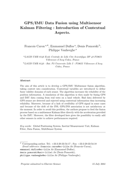 GPS/IMU Data Fusion Using Multisensor Kalman Filtering : Introduction of Contextual Aspects