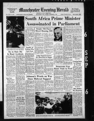 Assassinated in Parliament CAPE TOWN, South Africa (AP)—Prime Minister Hendrik F