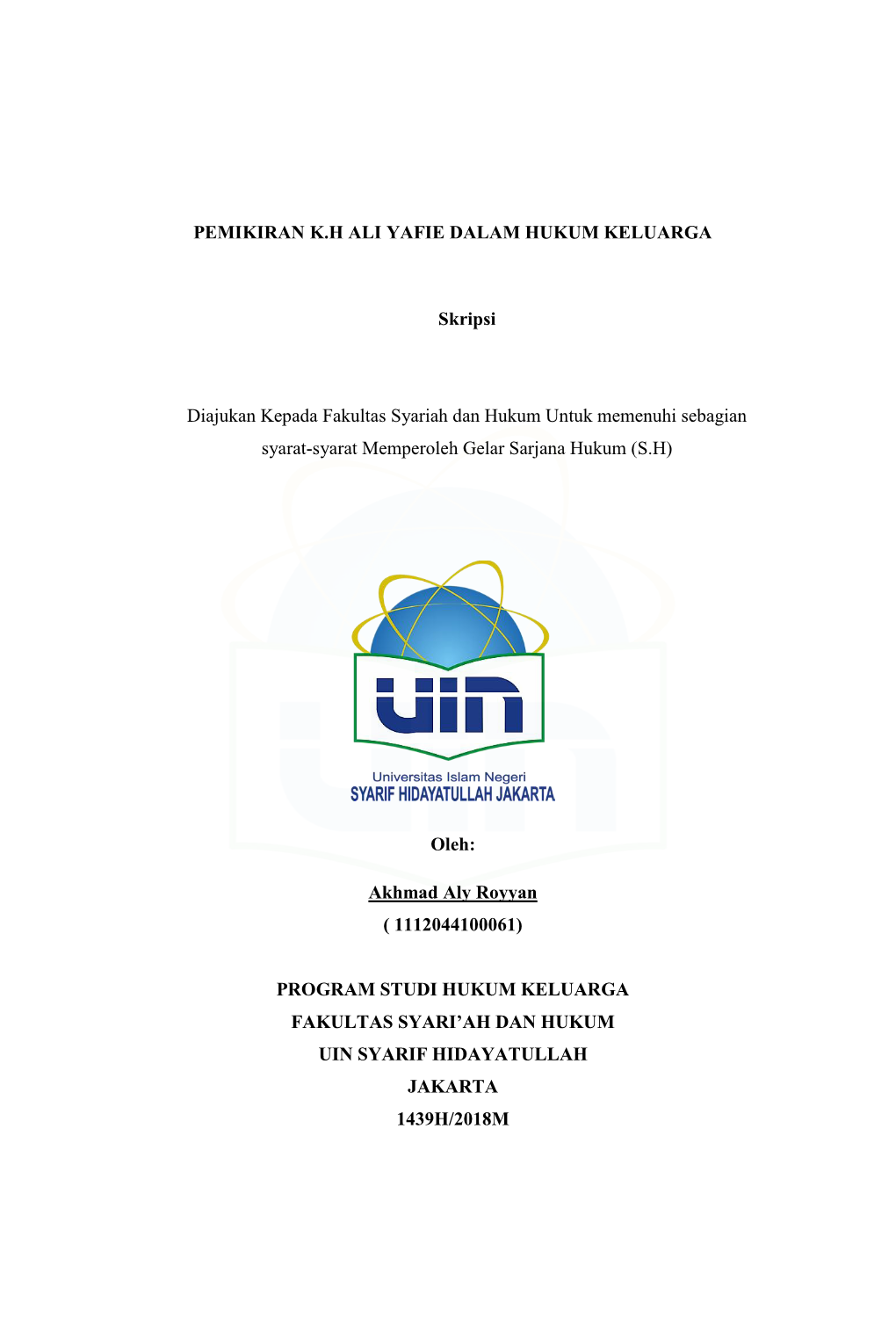 PEMIKIRAN K.H ALI YAFIE DALAM HUKUM KELUARGA Skripsi