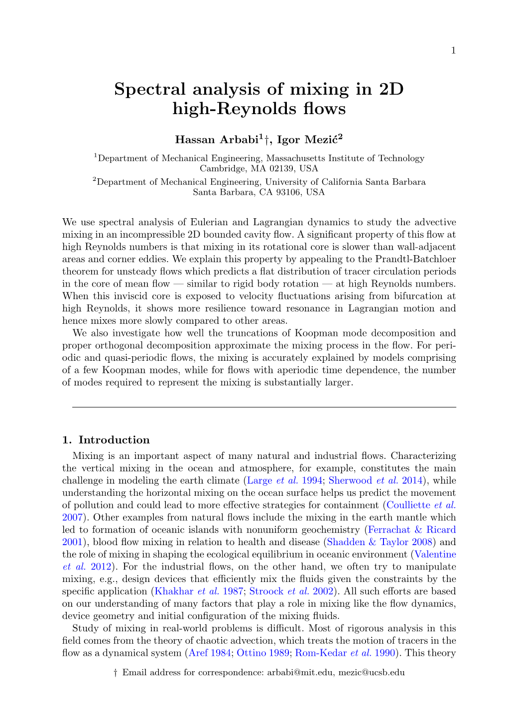 Spectral Analysis of Mixing in 2D High-Reynolds Flows