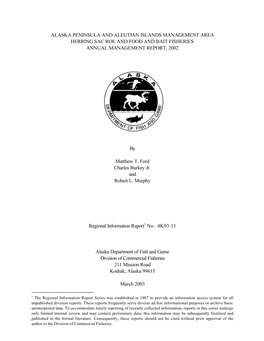 Alaska Peninsula and Aleutian Islands Management Area Herring Sac Roe and Food and Bait Fisheries Annual Management Report, 2002