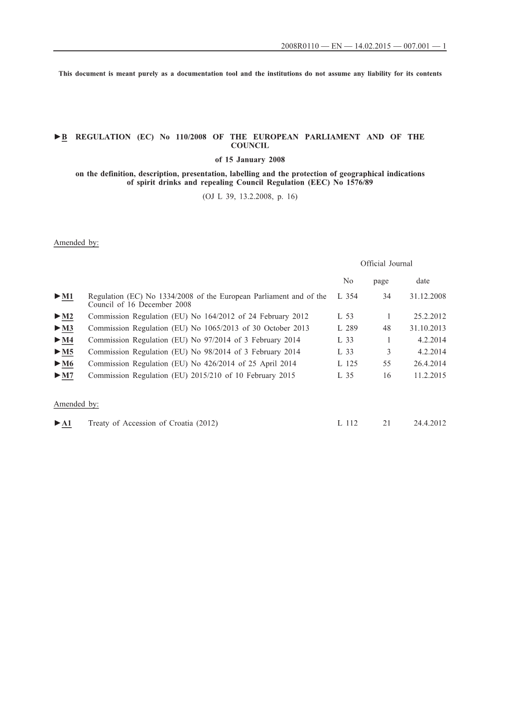 B REGULATION (EC) No 110/2008 of the EUROPEAN