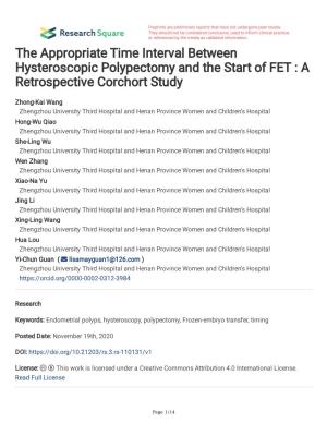 The Appropriate Time Interval Between Hysteroscopic Polypectomy and the Start of FET : a Retrospective Corchort Study