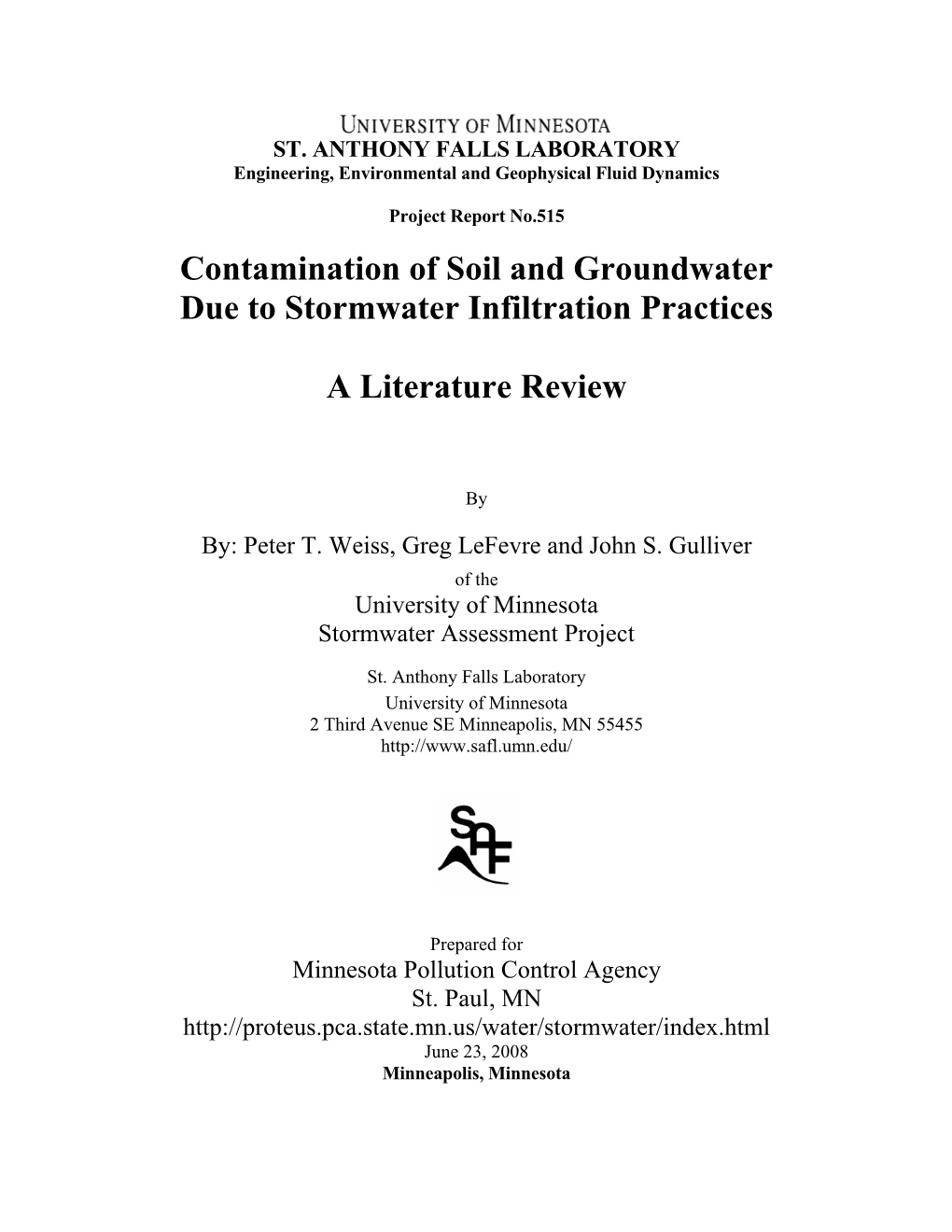 Contamination of Soil and Groundwater Due to Stormwater Infiltration Practices