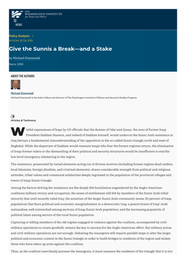 Give the Sunnis a Break—And a Stake | the Washington Institute