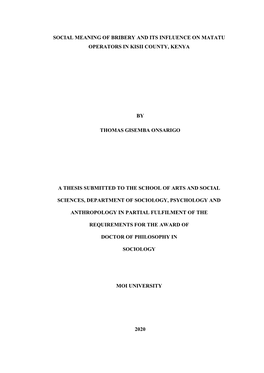 Social Meaning of Bribery and Its Influence on Matatu Operators in Kisii County, Kenya