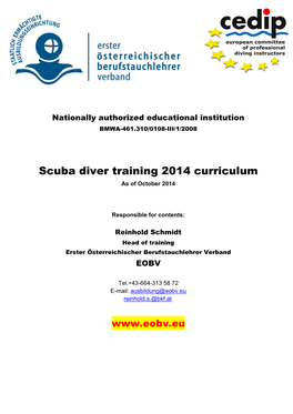 Scuba Diver Training 2014 Curriculum Engl Version