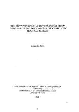 The Keita Project: an Anthropological Study of International Development Discourses and Practices in Niger