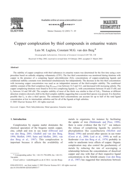 Copper Complexation by Thiol Compounds in Estuarine Waters