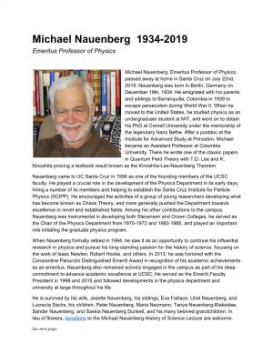 Michael Nauenberg 1934-2019 Emeritus Professor of Physics