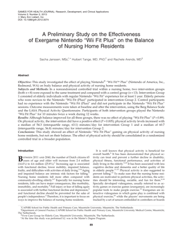 Wii Fit Plus’’ on the Balance of Nursing Home Residents