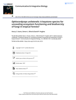 Ophiocordyceps Unilateralis: a Keystone Species for Unraveling Ecosystem Functioning and Biodiversity of Fungi in Tropical Forests?