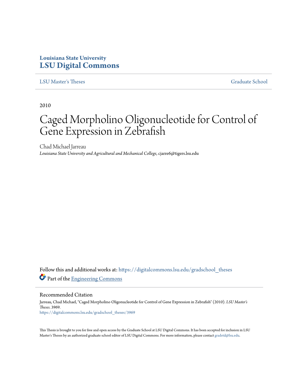Caged Morpholino Oligonucleotide for Control of Gene Expression In