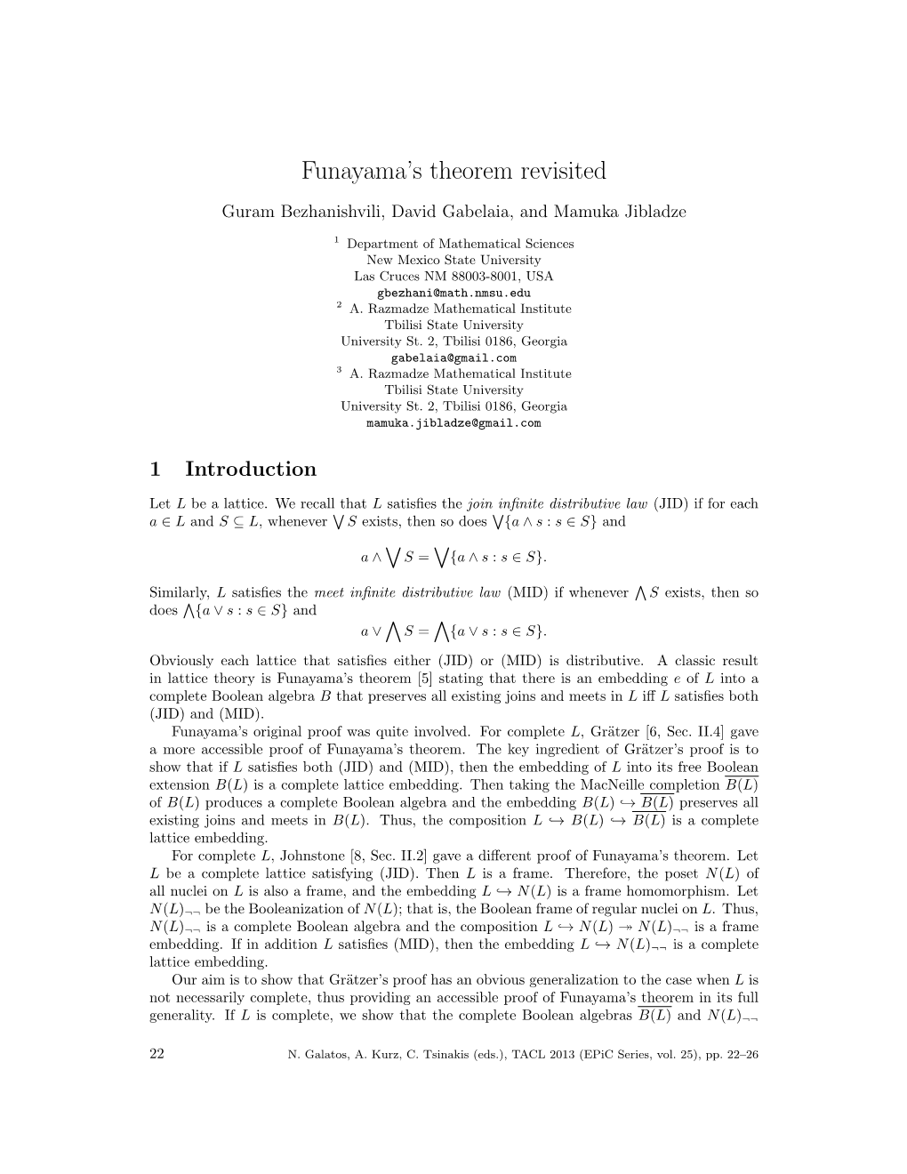 Funayama's Theorem Revisited