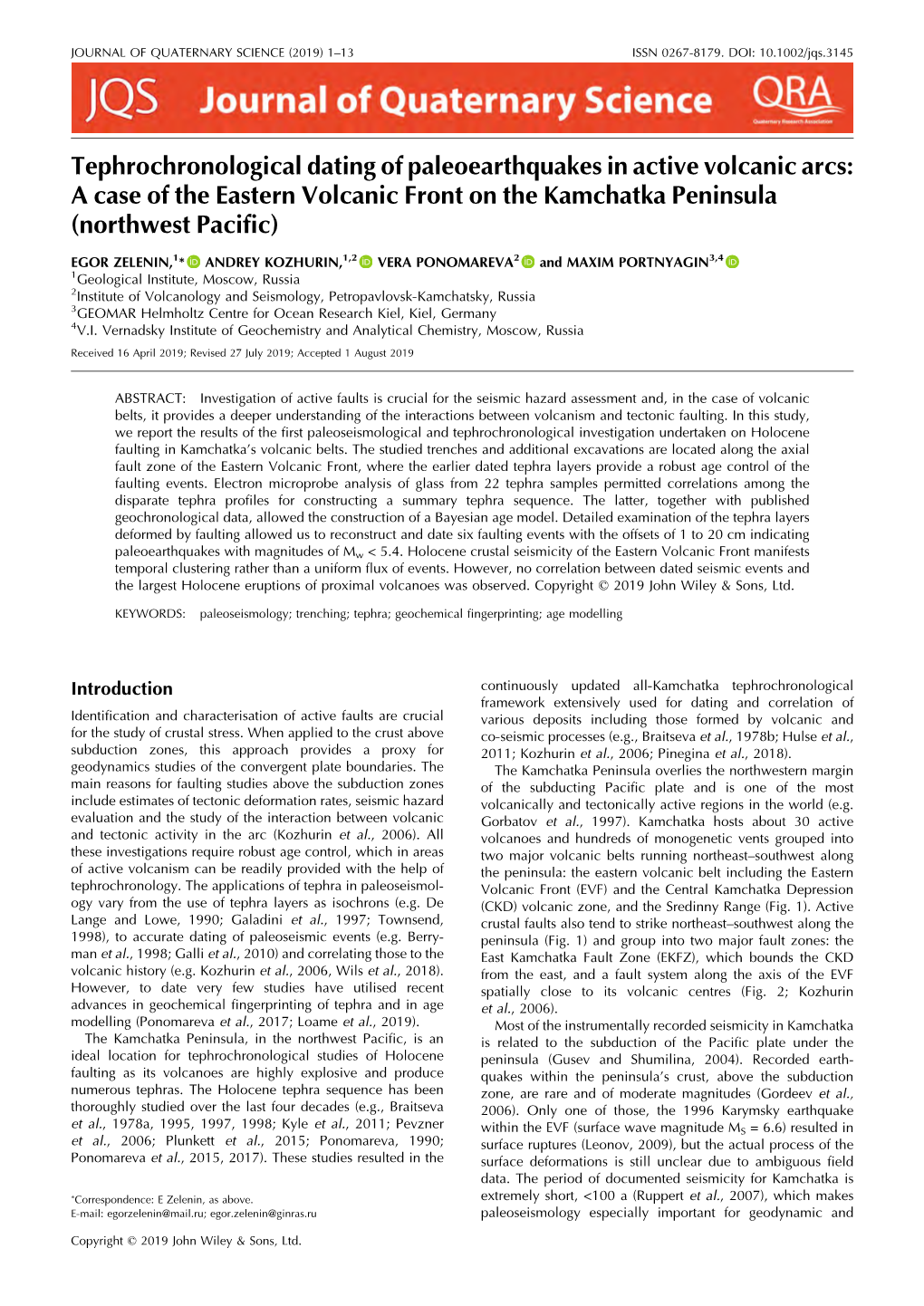 Journal of Quaternary Science (2019) 1–13 Issn 0267-8179