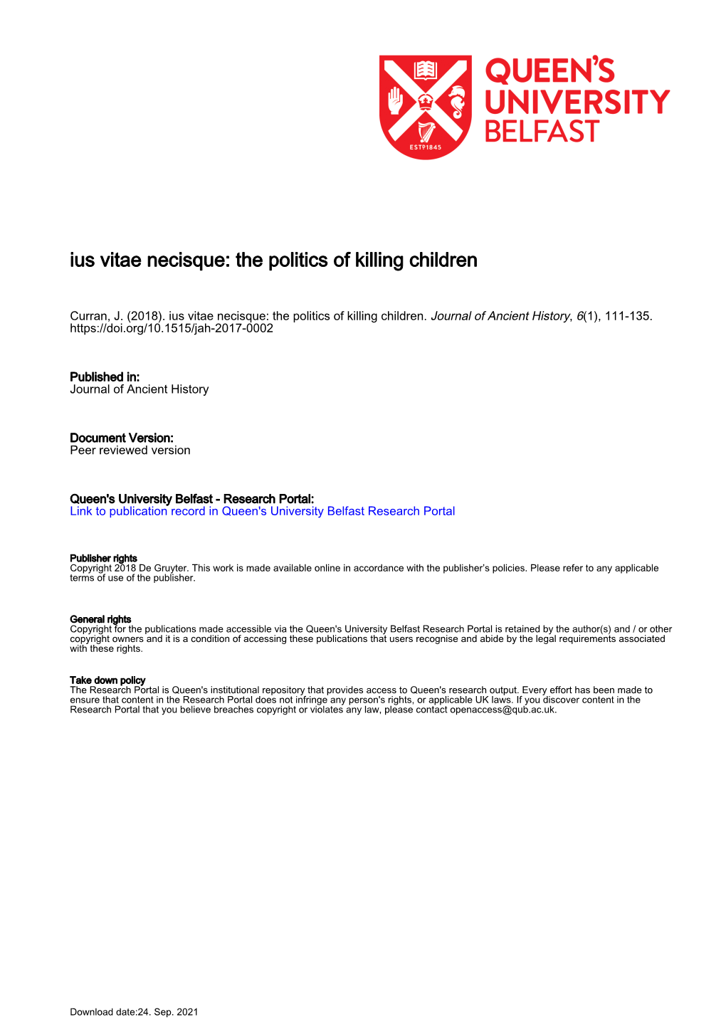 Ius Vitae Necisque: the Politics of Killing Children