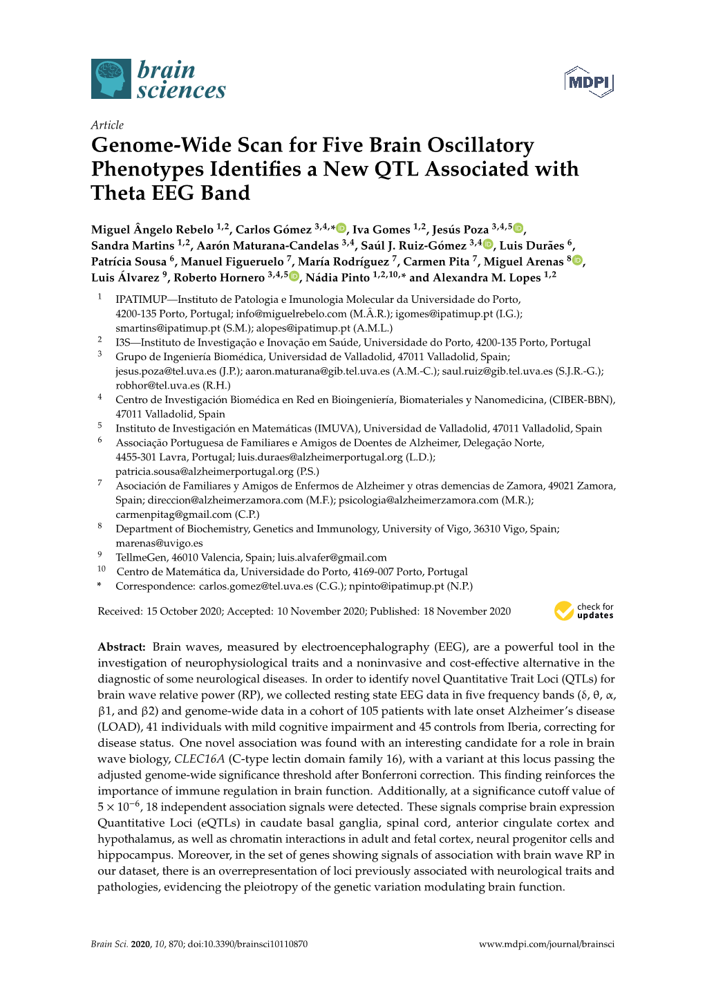 Genome-Wide Scan for Five Brain Oscillatory Phenotypes Identifies A