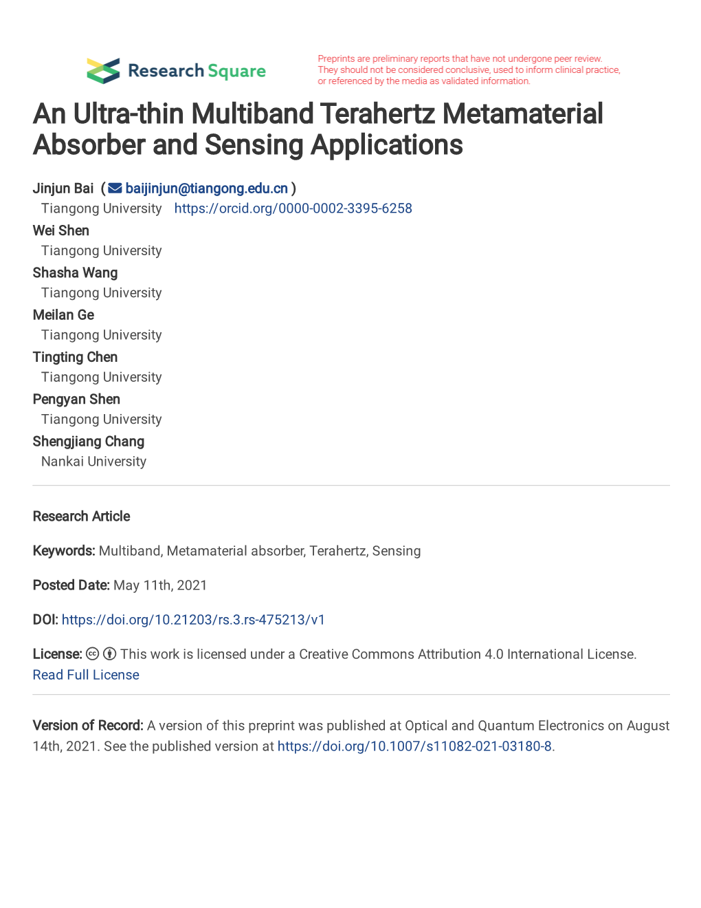 An Ultra-Thin Multiband Terahertz Metamaterial Absorber and Sensing Applications