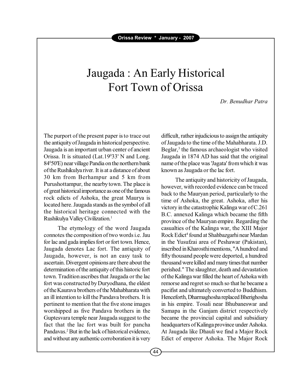 Jaugada : an Early Historical Fort Town of Orissa Dr