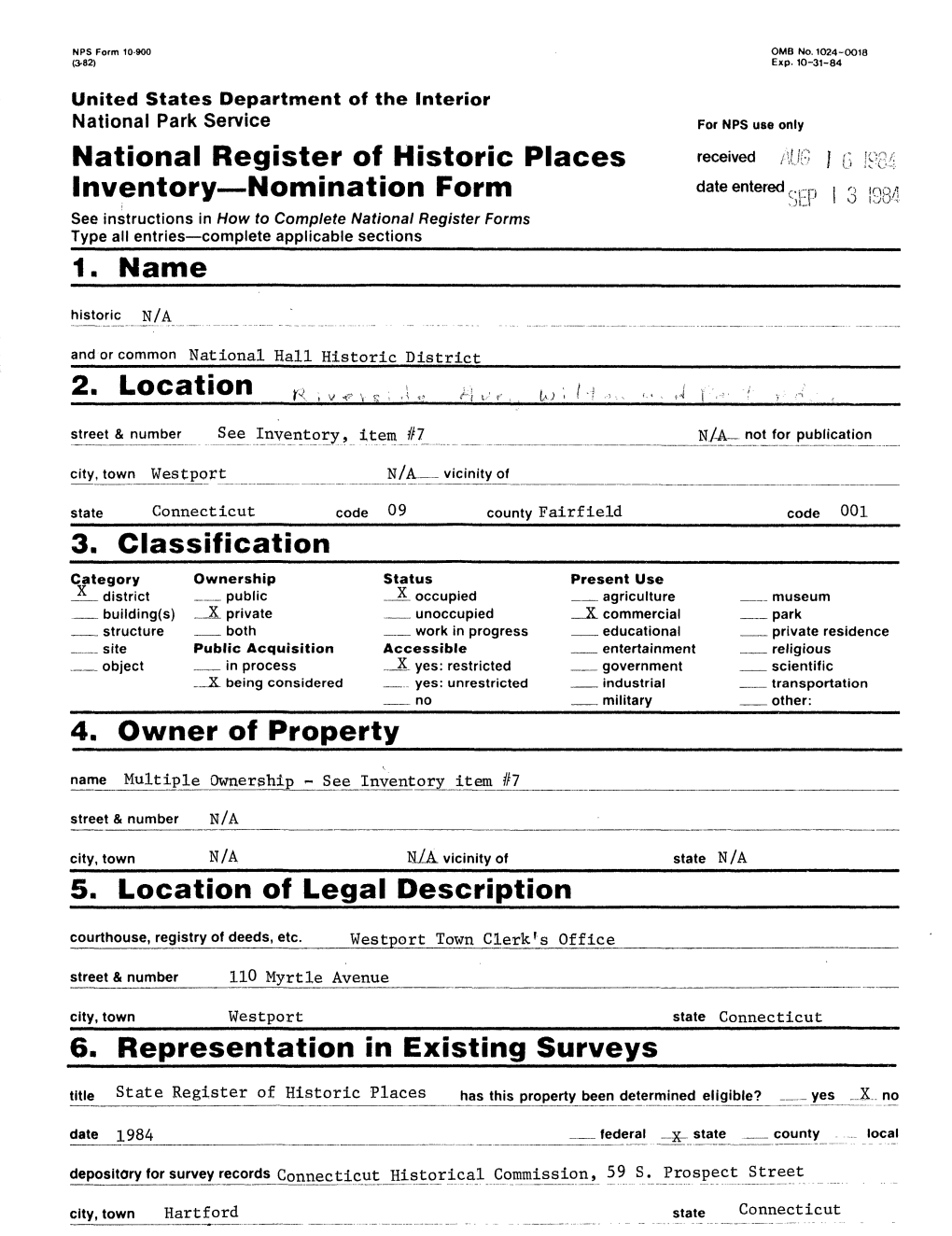 National Register of Historic Places Inventory Nomination Form National Hall Historic District Continuation Sheet Westport, CT Item Number 7 Page