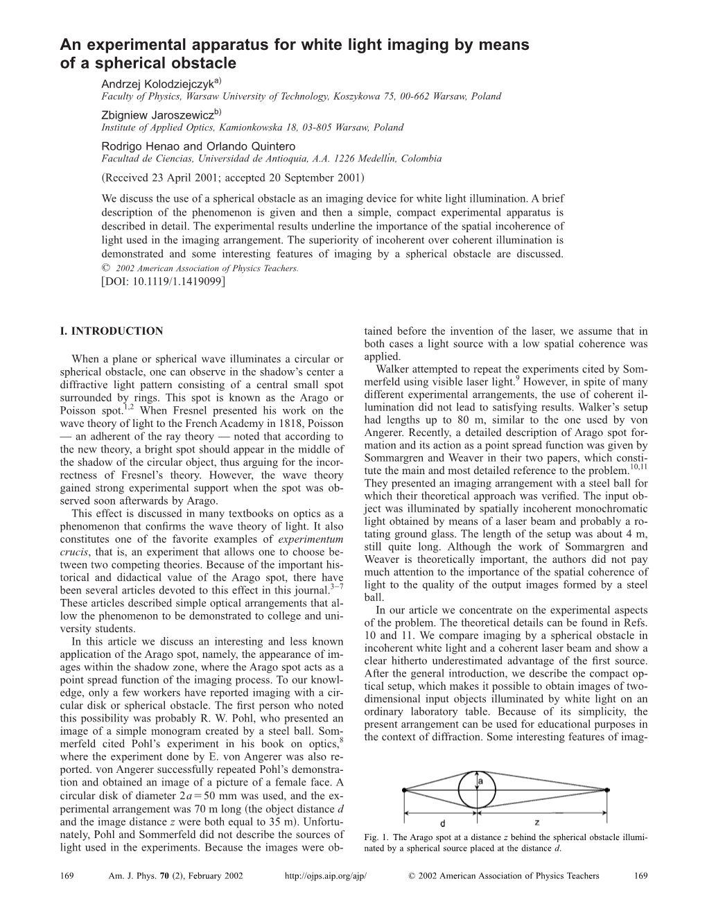 An Experimental Apparatus for White Light Imaging by Means of A