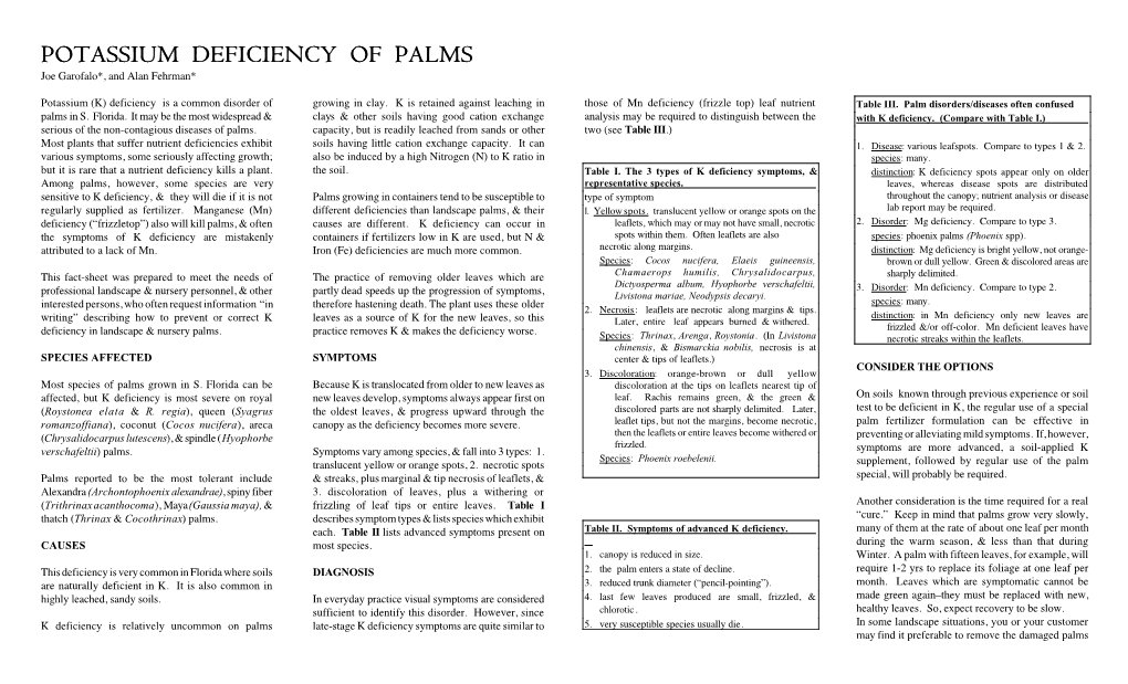 Potassium (K) Deficiency of Palms